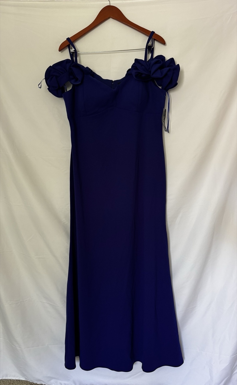 R&M Richards Royal Blue Rosette Gown Sweetheart Neck Size 12 NWT